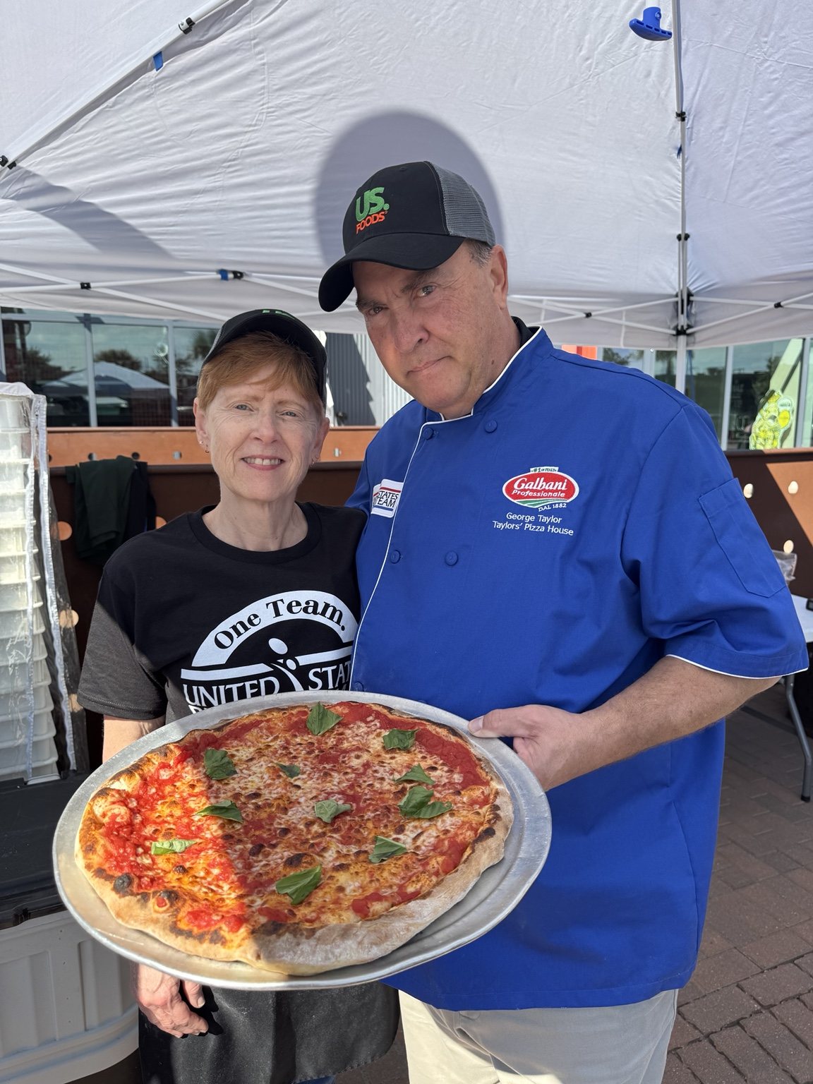 George and Patti Taylor with pizza